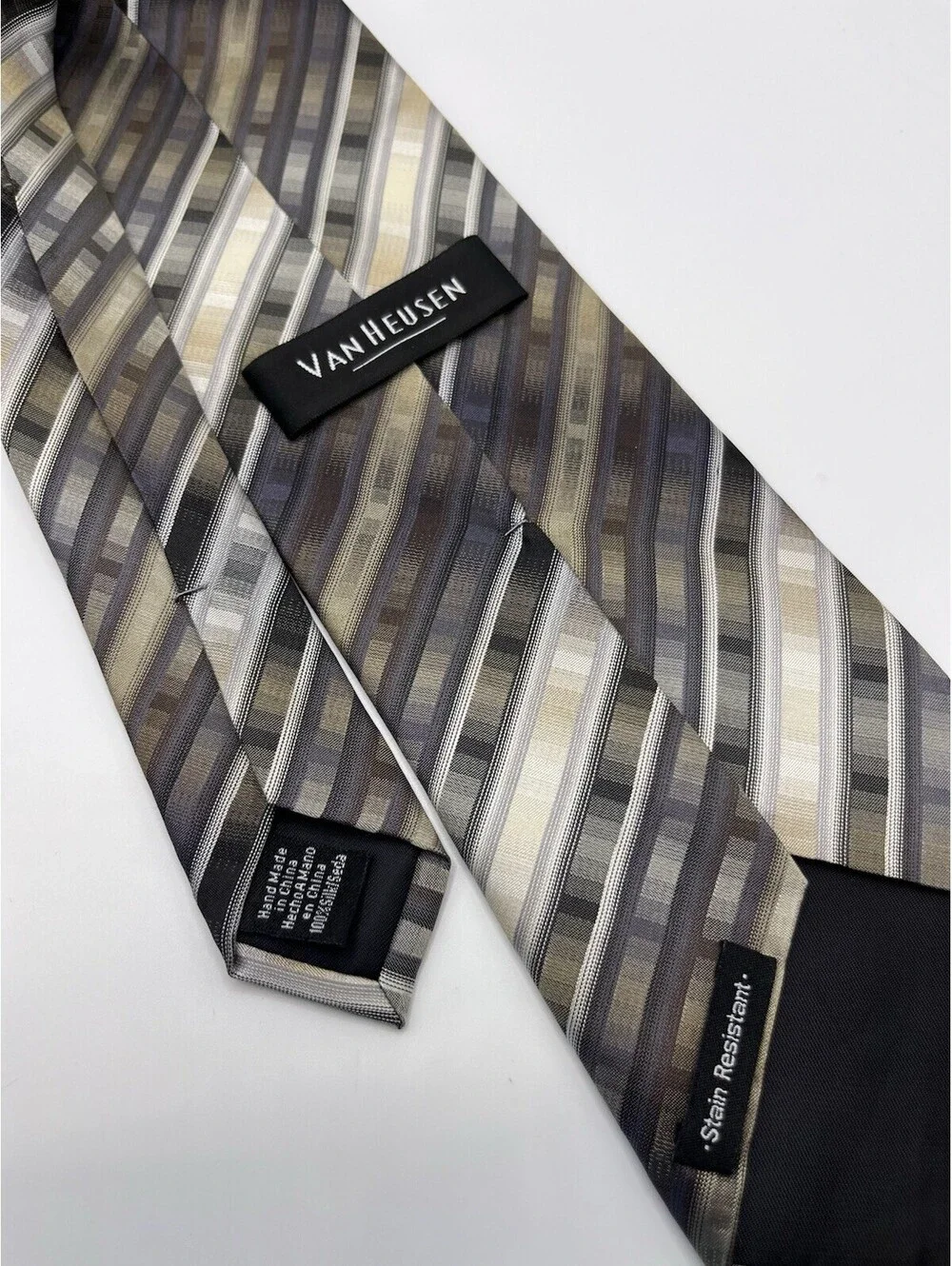 Van Heusen Beige Gray Tie Stripes Classic 3.5